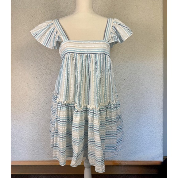 Mable Dresses & Skirts - MABLE Dress Womens S Cottagecore Midi Sundress Striped Tiered Ruffle Milkmaid